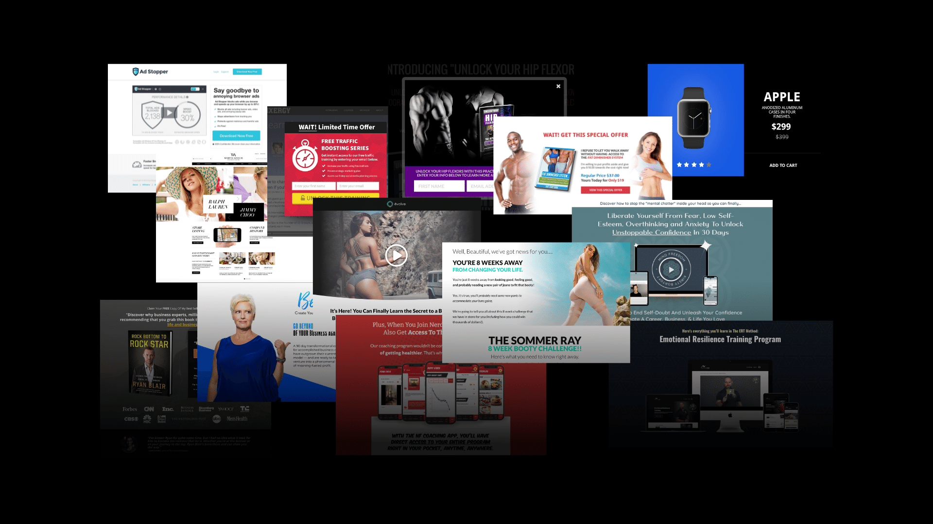 Collection of high-converting funnel and landing page designs built by Automated Expert